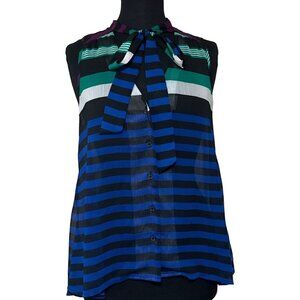 GAP Brand Sheer Sleeveless Blouse Stripe w/Necktie 100% Polyester Women's Size S